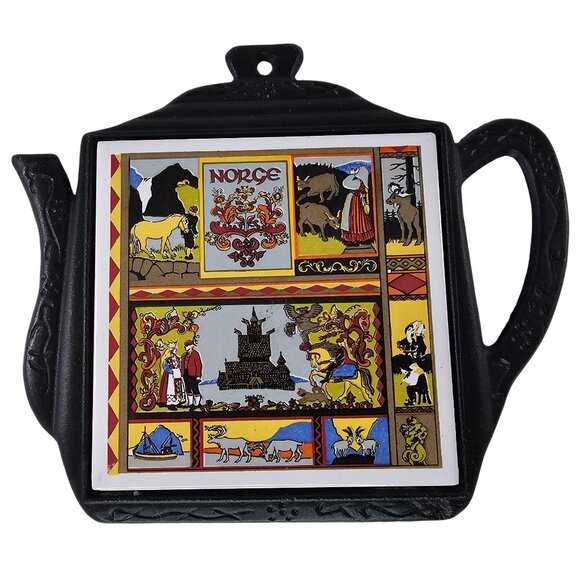 Norge Cast Iron Trivet With Colorful Tile Insert Norway - Picture 6 of 8